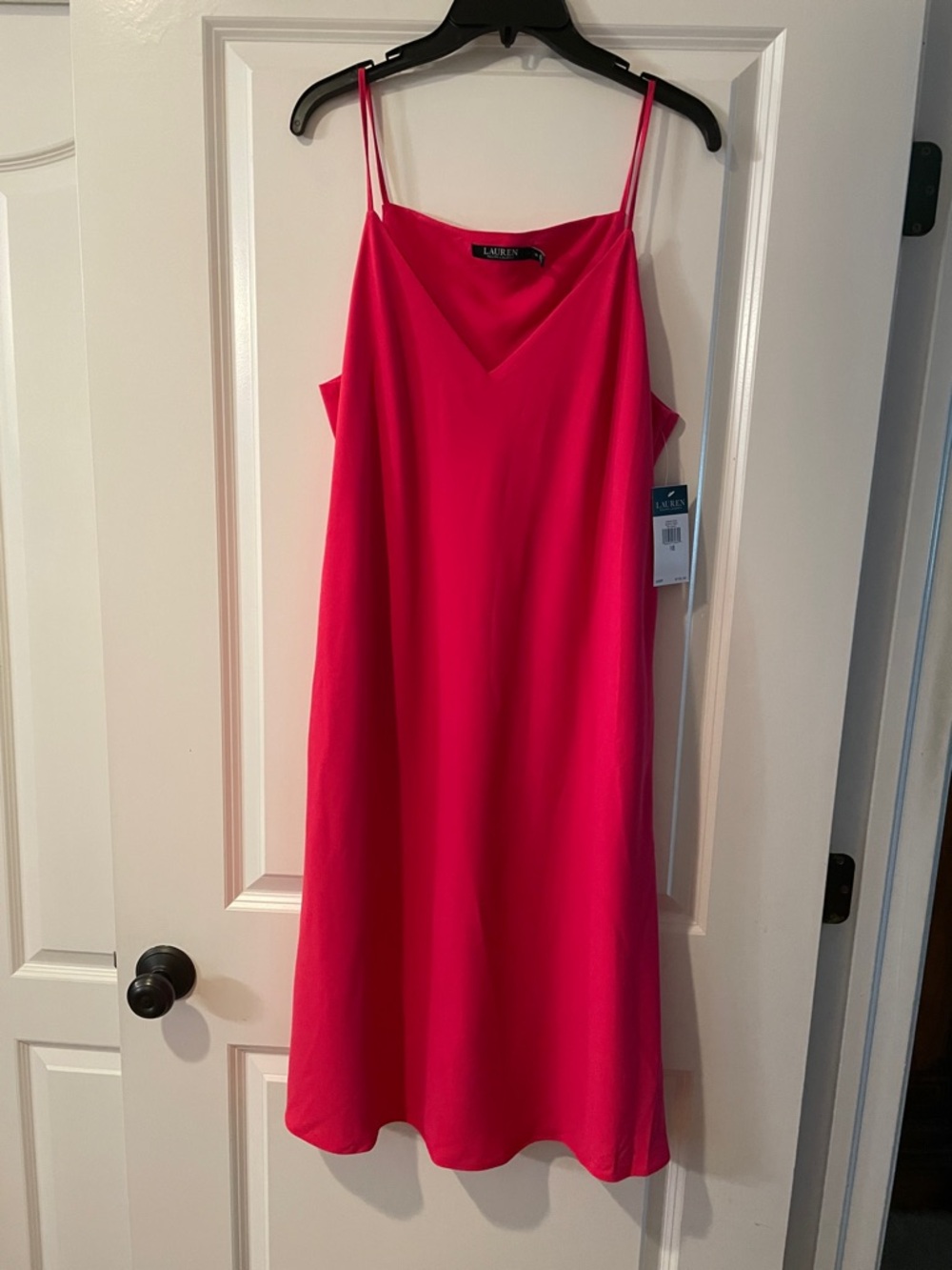 Lauren Ralph Lauren Vibrant Pink Slip Dress with Spaghetti Straps